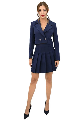 Jacket Pleated Skirt Suit Navy Blue