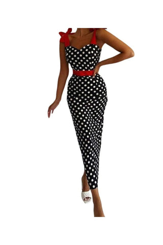 Polka Dot Knitted Crepe Fabric Summer Dress