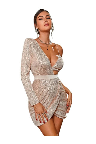 Very Stylish Sequined Fabric Lined Dress and Bra Set